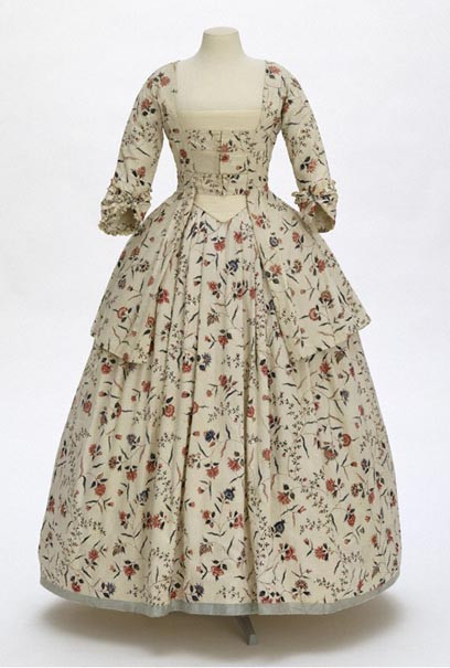 A Chintz dress c. 1770-1780. English tailoring. Fabric from the Cormandel Coast, India.
